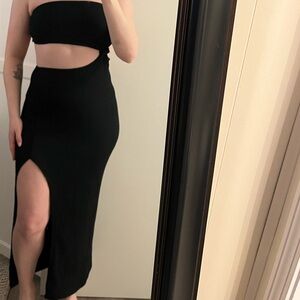 Strapless Black Cutout Maxi Dress